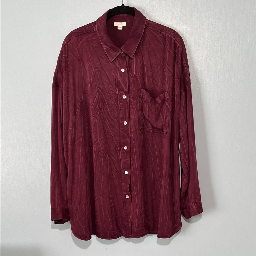 J. Jill Women's Burgundy Button Down Shirt size large Oversized fits XL